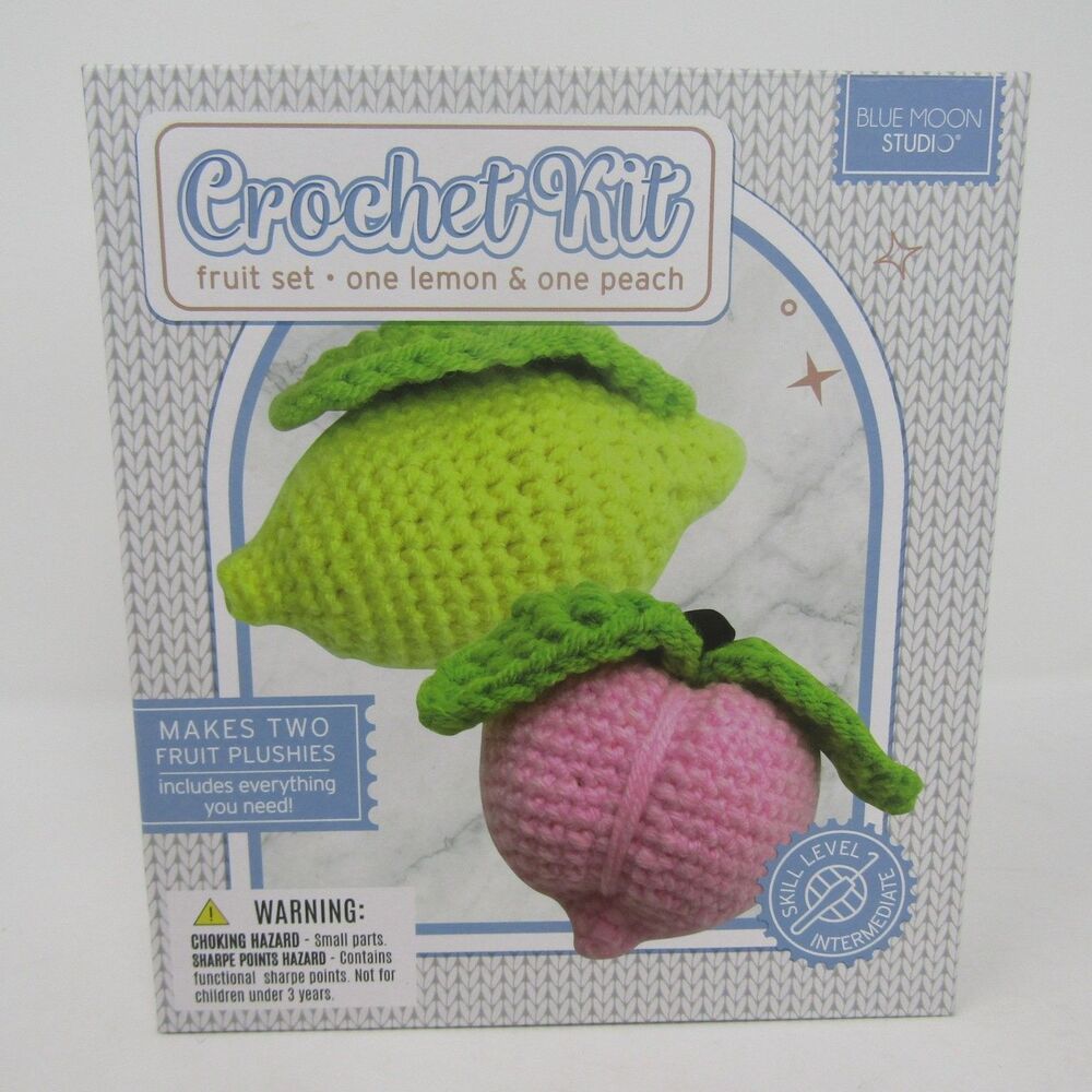 Blue Moon Studio Crochet Kit Fruit Set: Lemon & Peach Plushies DIY Craft NEW